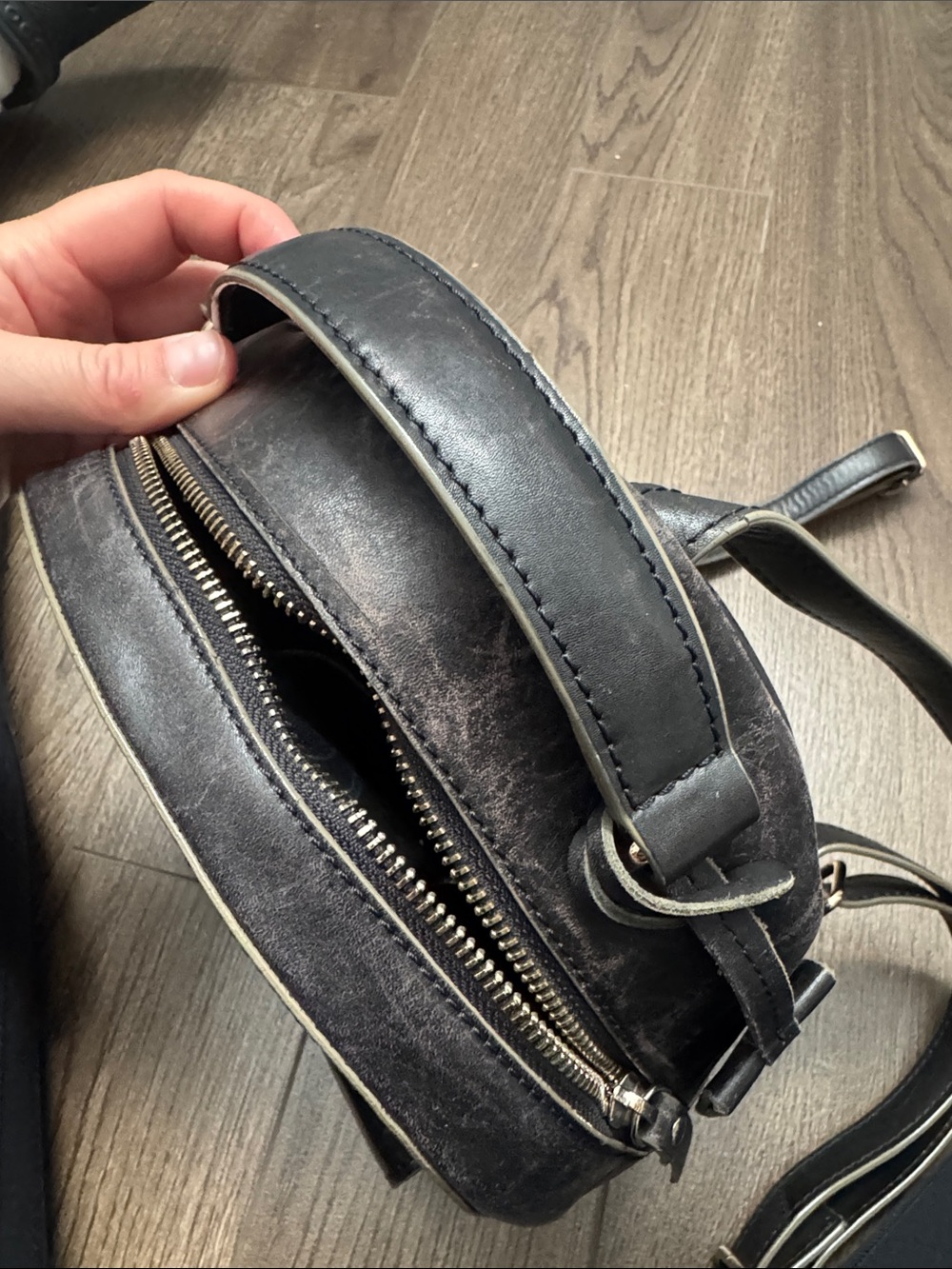 Black Leather Compact Backpack - Picture 3 of 5